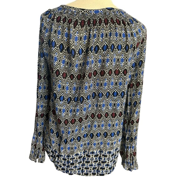 Lucky Brand Tunic  Boho Festival Ikat Peasant Button Long Sleeve Smocked  Sz M - Picture 6 of 8